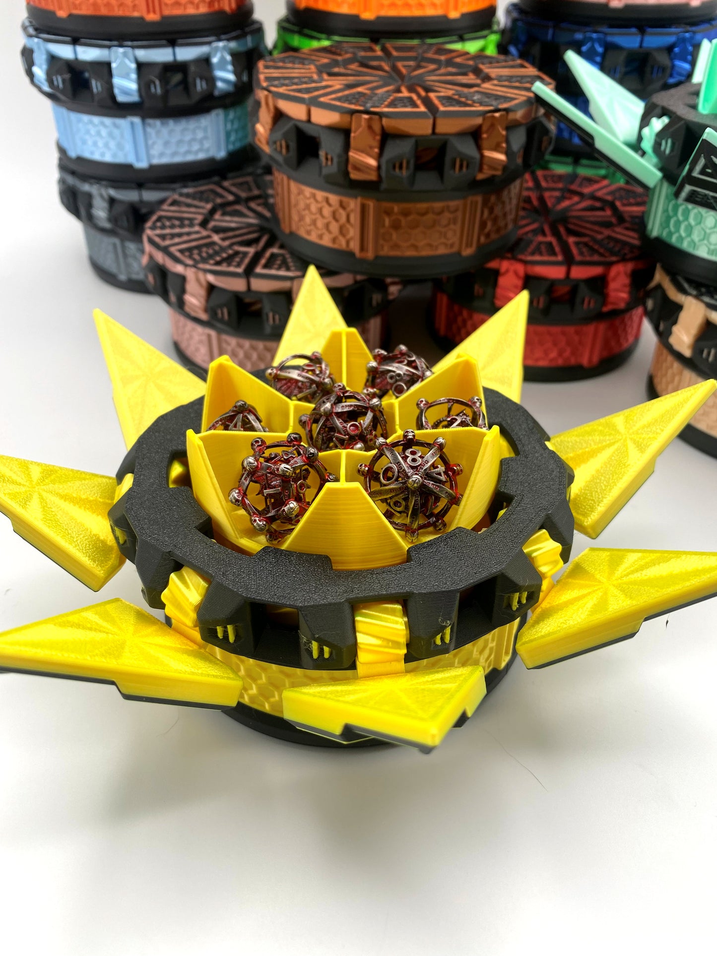 Tilting Doors Dice Set Box: 3D Printed 7-Dice Holder