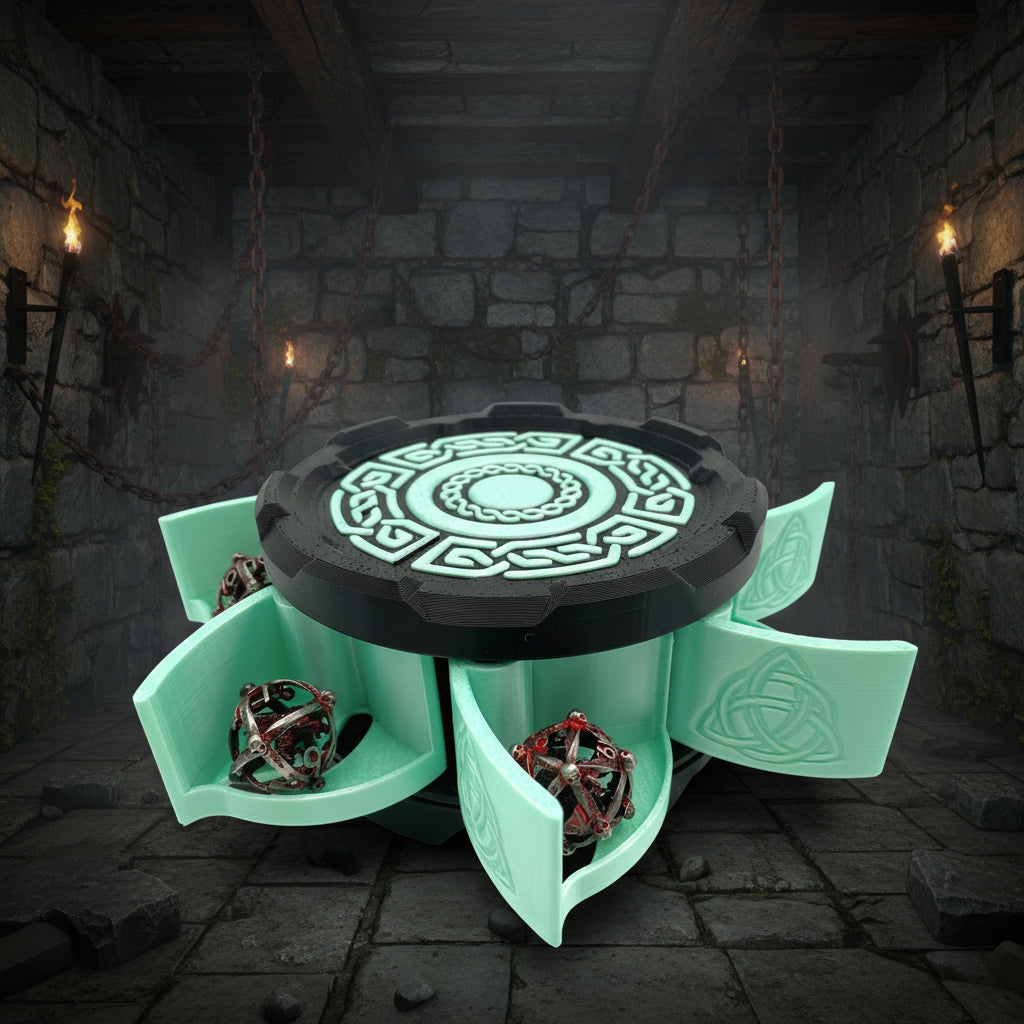 Celtic Stackable Mechanical 7-Door Dice Box | 3D Printed D&D Vault
