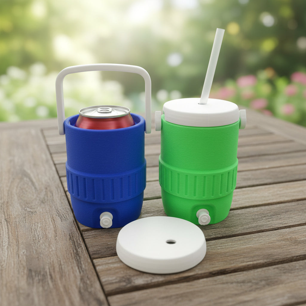 Mini Cooler Can Holder fits standard 12 ounce soda can, includes Reusable Straw