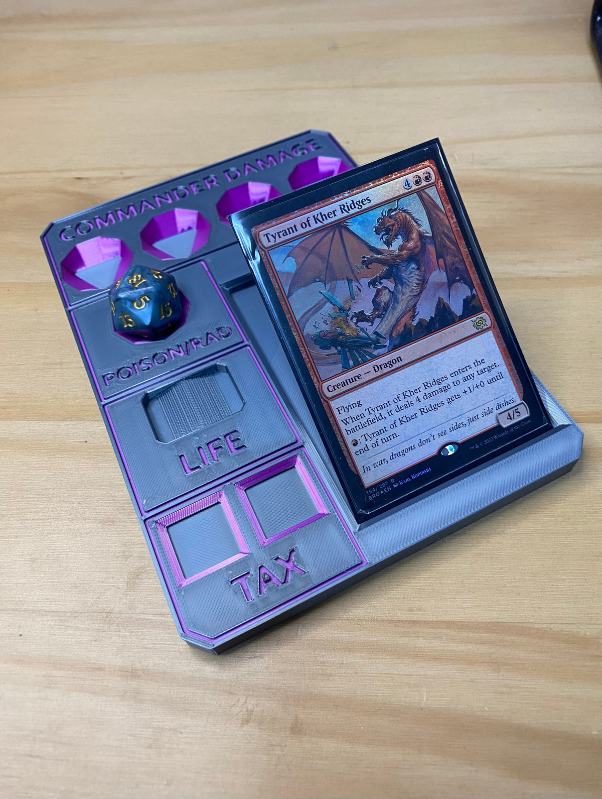 Metallic Gray MTG Commander Tray with Card Stand | 3D Printed EDH Damage Tracker