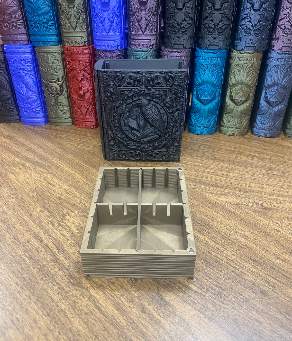 Raven Nevermore Reforged Tome DnD Dice Storage Tray | 3D Printed Book Box