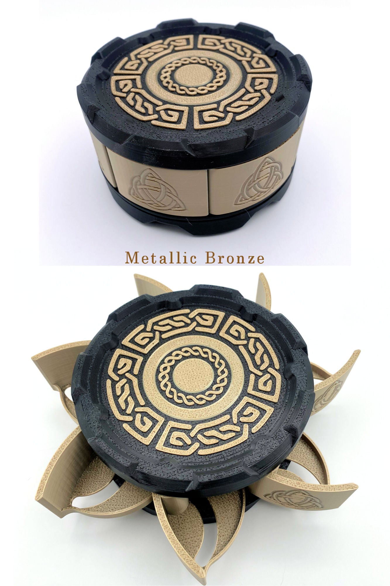 Celtic Stackable Dice Set Box: 7-Dice Holder in Metallic Colors