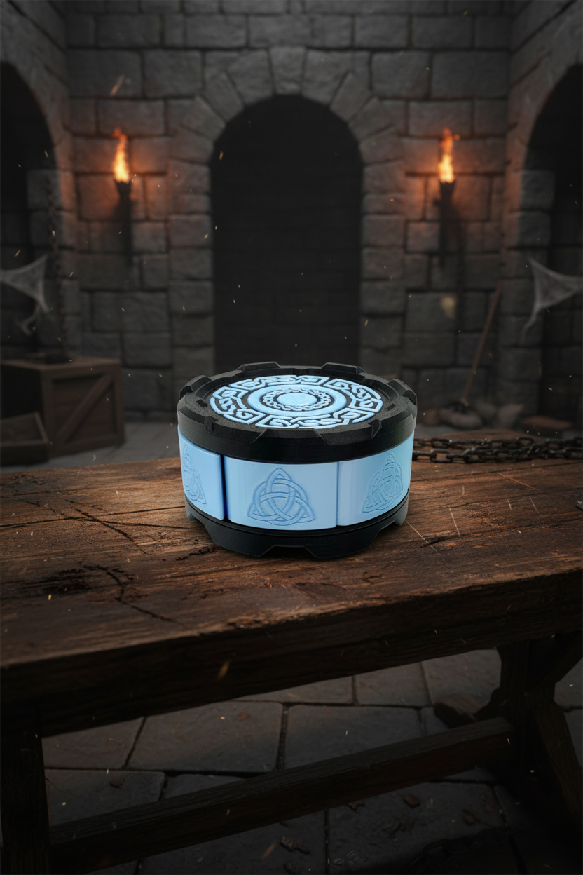 Celtic Stackable Mechanical 7-Door Dice Box | 3D Printed D&D Vault