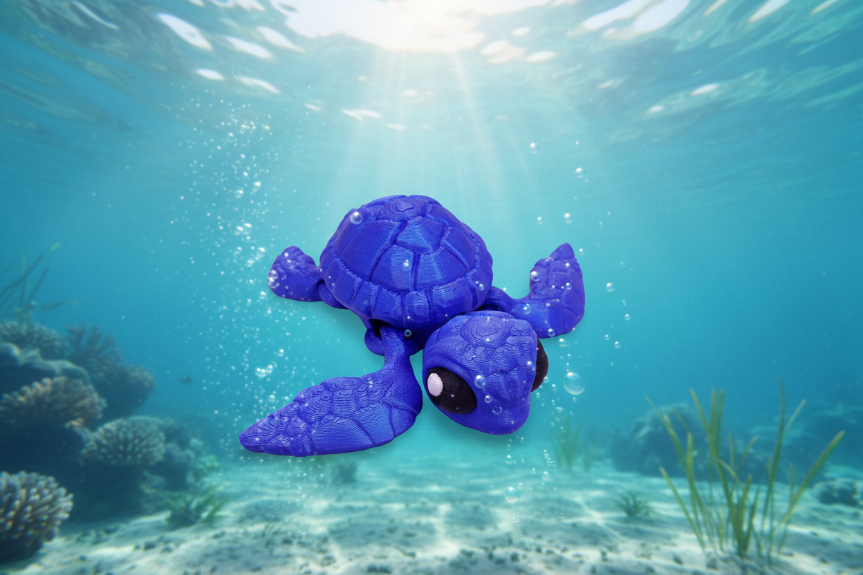 Articulated Sea Turtle Fidget Toy 3D Printed – Fully Posable Flexi Turtle, Stress Reliever & Desk Buddy