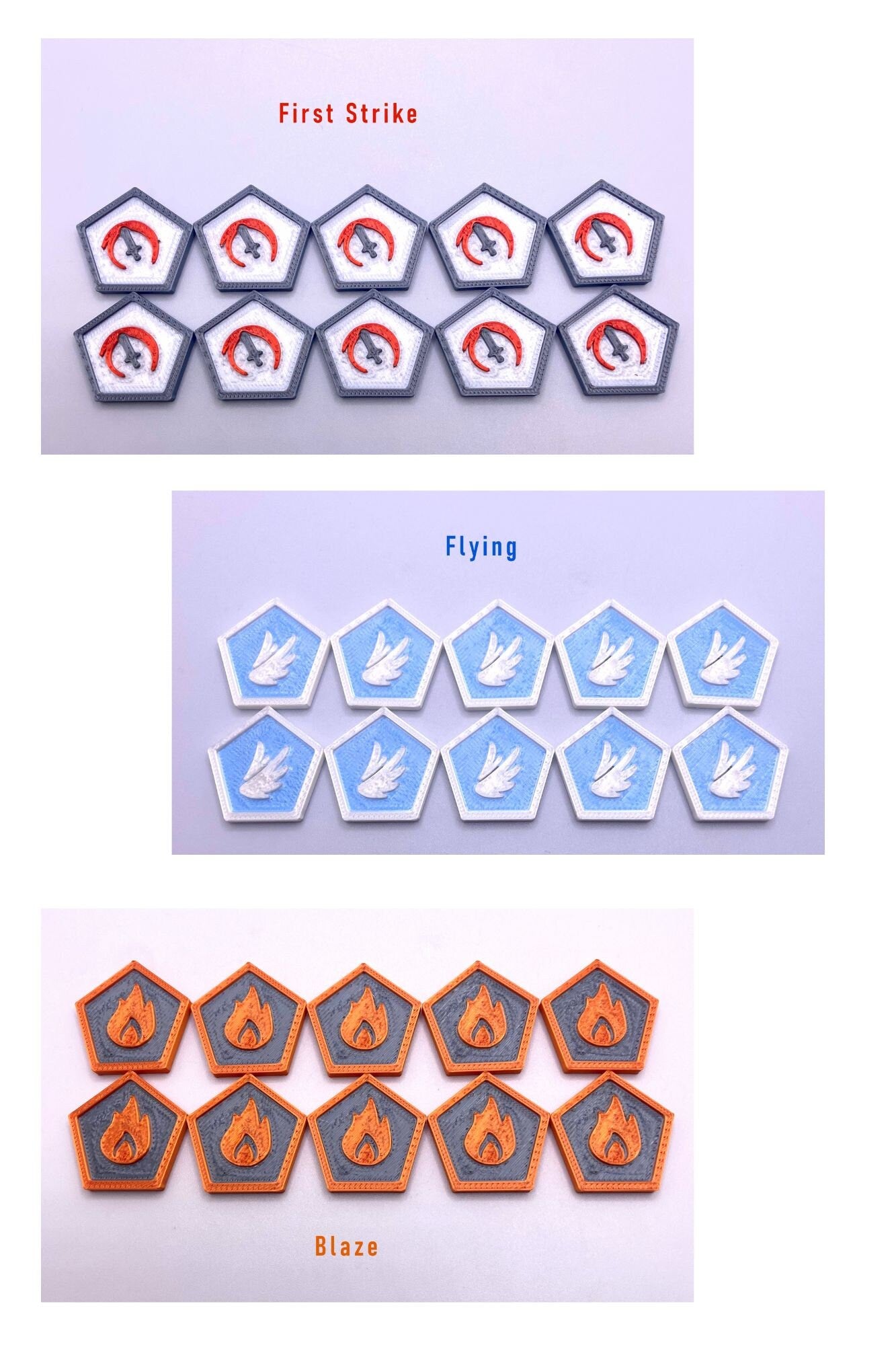 Commander Ability Counters, 3D Printed for MtG or any other RPG Games-Deathtouch, Hexproof, Flying, Double Strike, First Strike, Trample