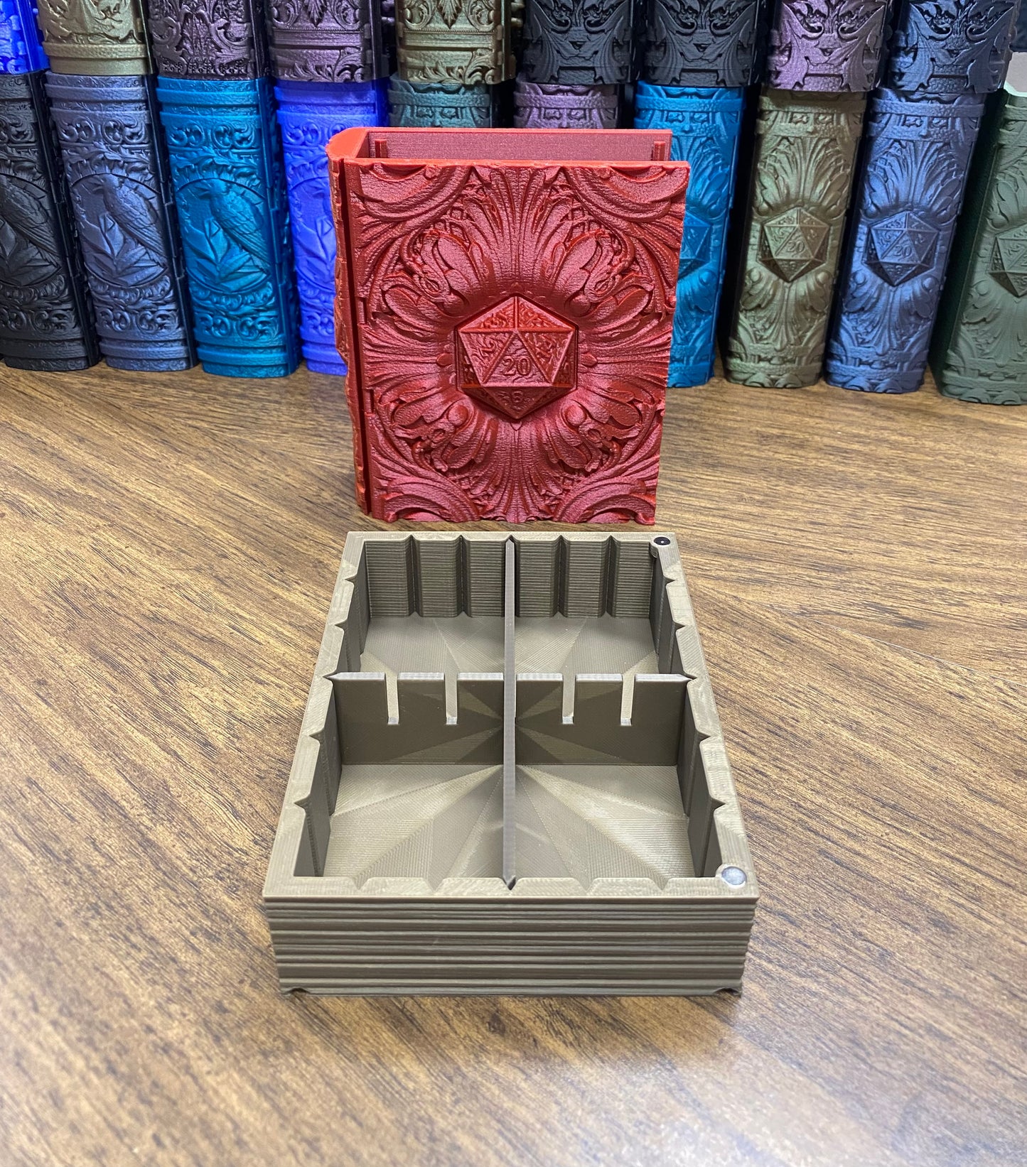 D20 Critical Success Reforged Tome DnD Dice Storage Tray | 3D Printed Book Box