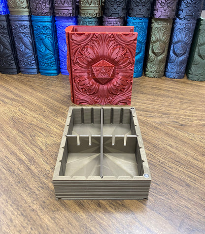 D20 Critical Success Reforged Tome DnD Dice Storage Tray | 3D Printed Book Box