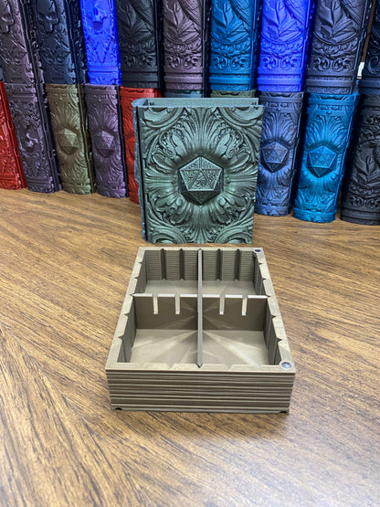 D20 Critical Success Reforged Tome DnD Dice Storage Tray | 3D Printed Book Box