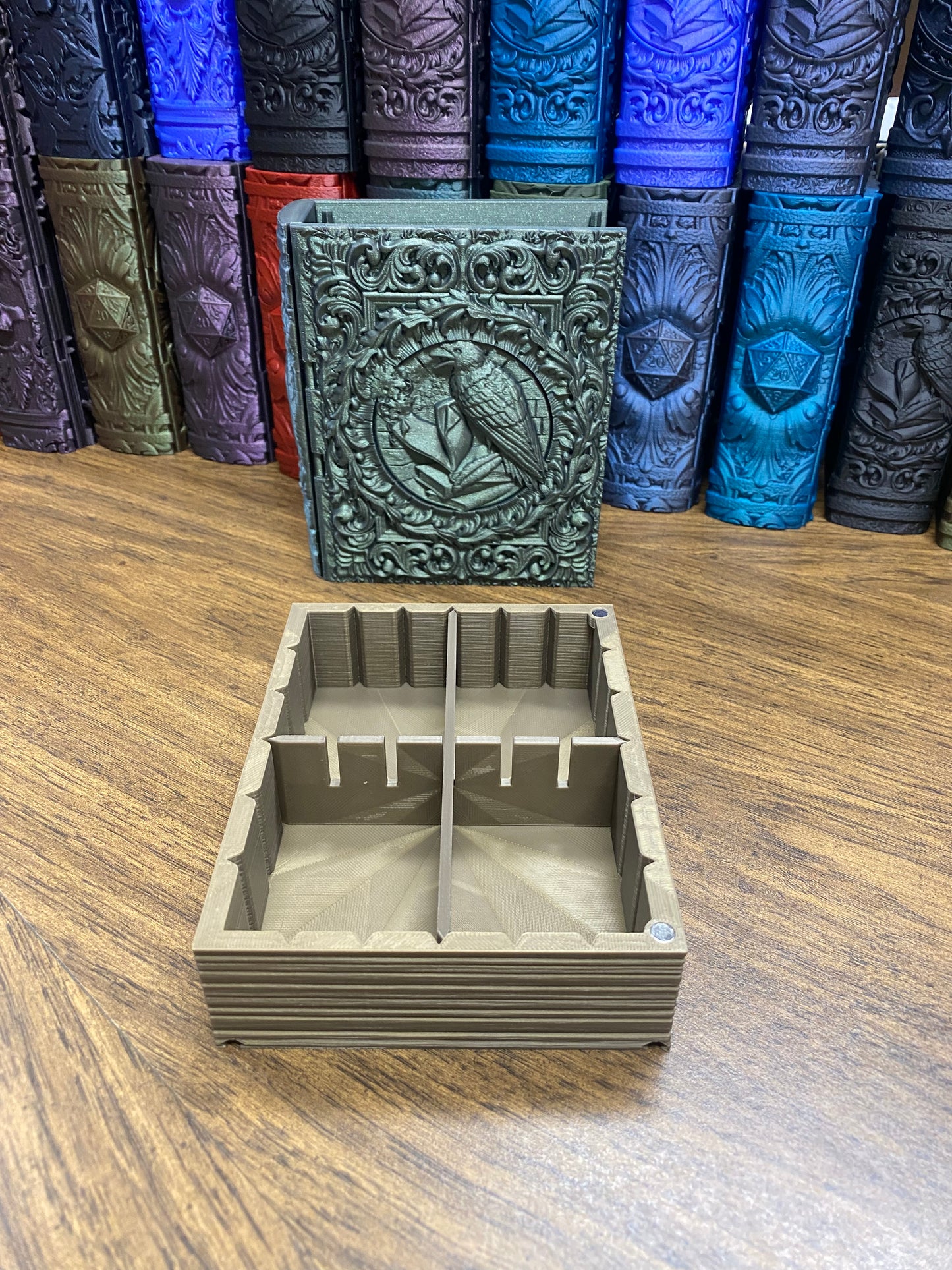 Raven Nevermore Reforged Tome DnD Dice Storage Tray | 3D Printed Book Box