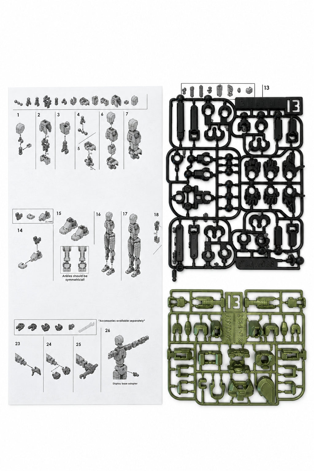 Dummy 13 – Colorful Articulated Action Figure Assembled and Unassembled