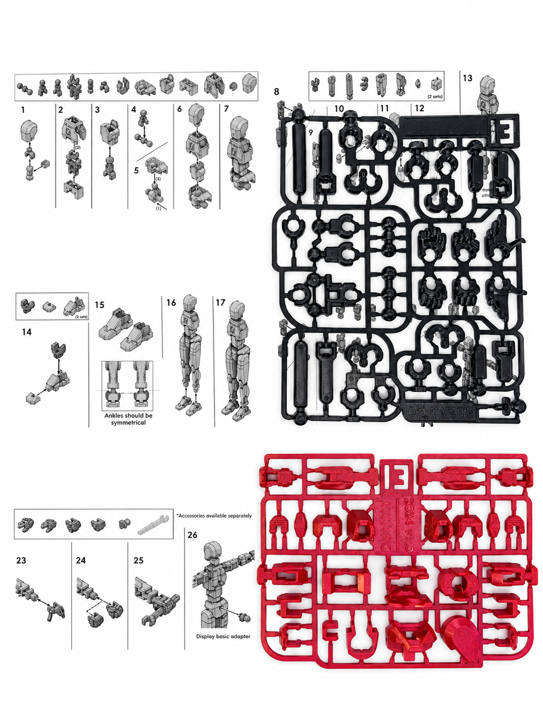 Dummy 13 – Colorful Articulated Action Figure Assembled and Unassembled