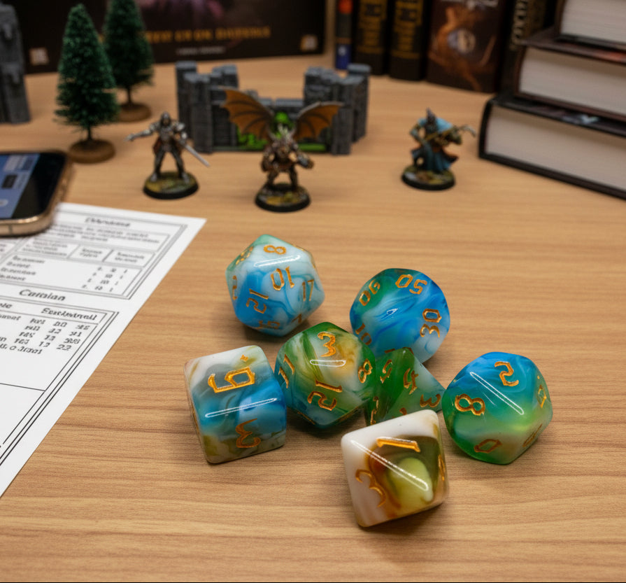 7 Piece Acrylic Polyhedral Dice Set – Hand-Painted RPG D&D Dice for Dungeons & Dragons, Pathfinder