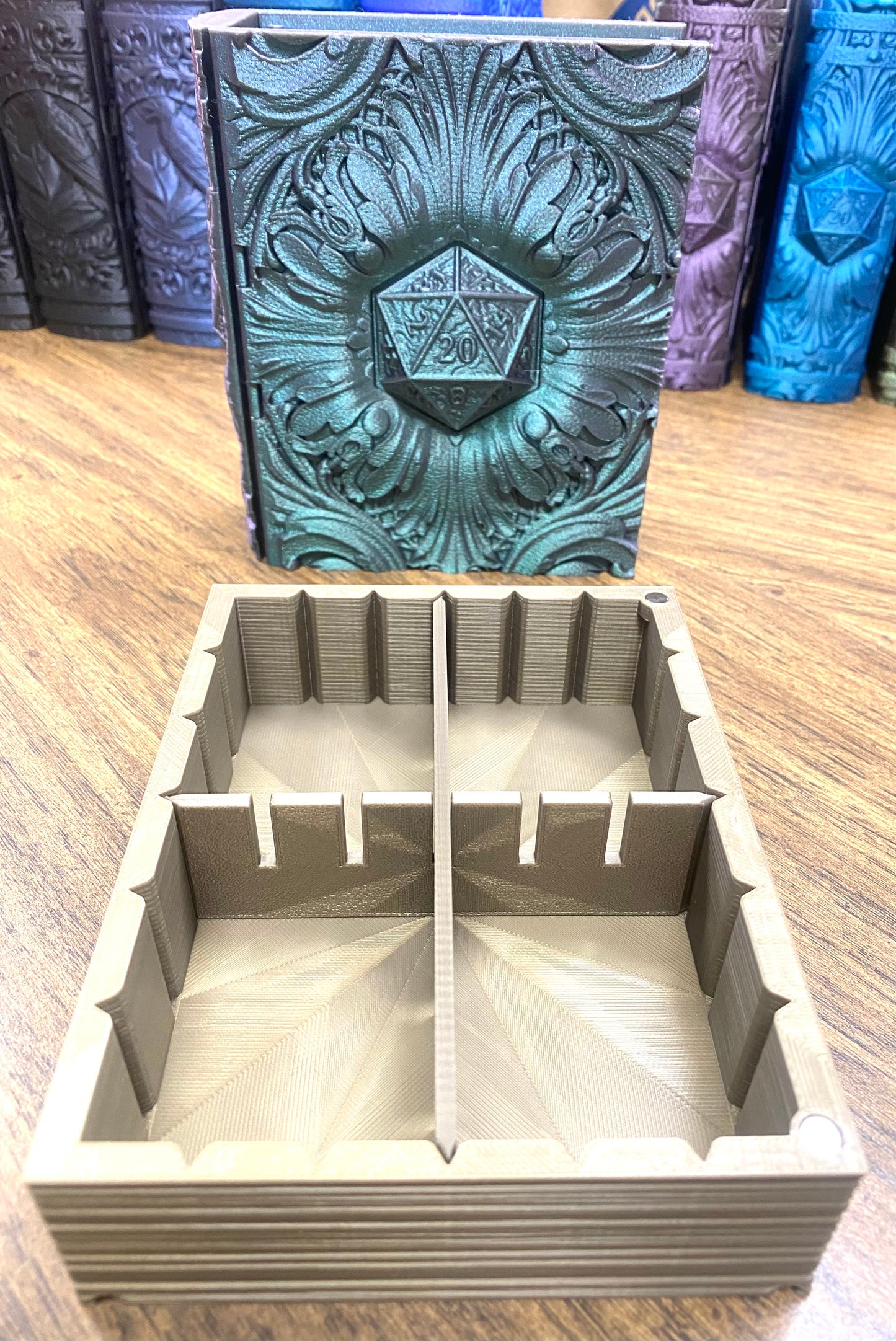 D20 Critical Success Reforged Tome DnD Dice Storage Tray | 3D Printed Book Box