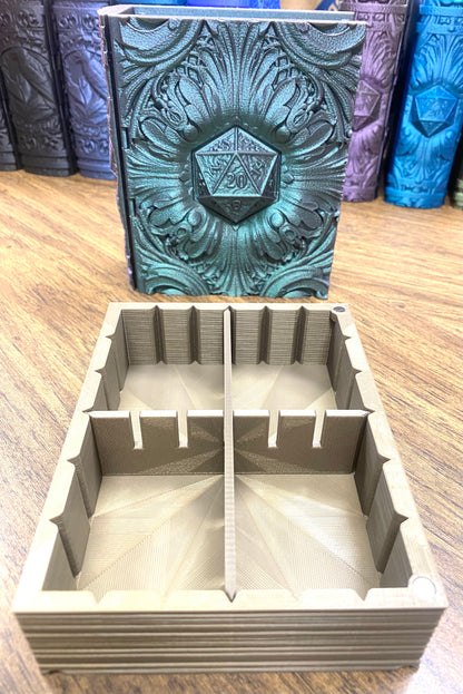 D20 Critical Success Reforged Tome DnD Dice Storage Tray | 3D Printed Book Box