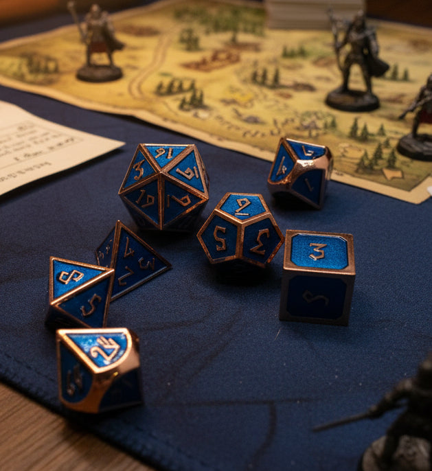 Elder Runes Solid Metal Dice Set – 7-Piece Heavy Zinc Alloy Polyhedral RPG Dice with Nordic Rune Font (Includes Metal Storage Tin)