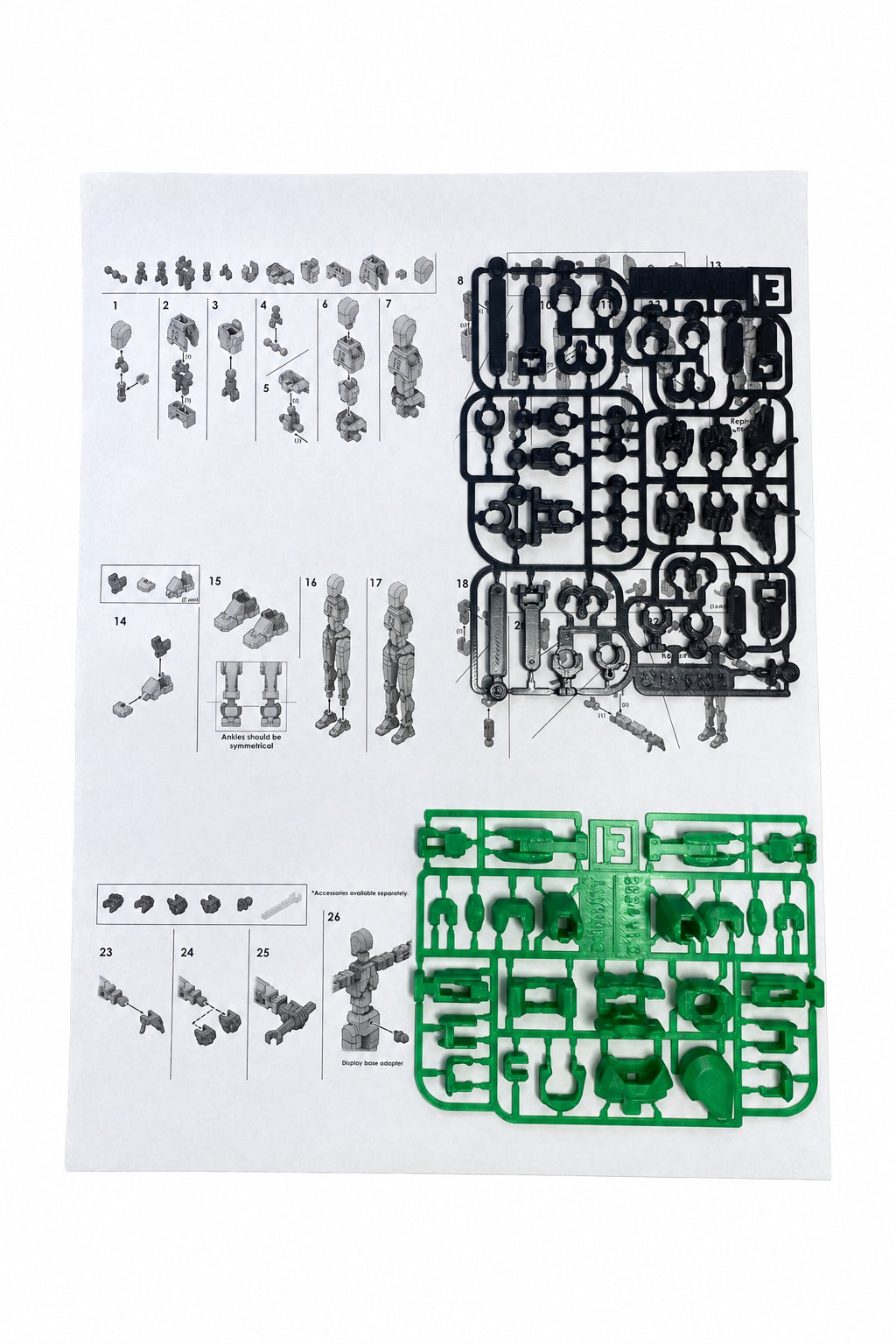 Dummy 13 – Colorful Articulated Action Figure Assembled and Unassembled