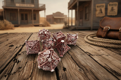 Weird West Wasteland Hollow Copper-Plated Metal DnD Dice 7-Piece Set