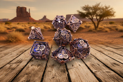 Weird West Wasteland Hollow Copper-Plated Metal DnD Dice 7-Piece Set