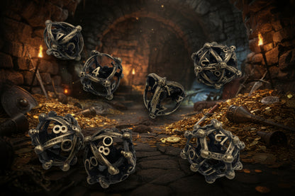 Draco Immortui Hollow Copper-Plated Metal DnD Dice 7-Piece Set