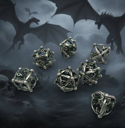 Draco Immortui Hollow Copper-Plated Metal DnD Dice 7-Piece Set