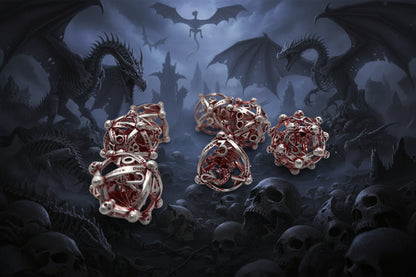 Draco Immortui Hollow Copper-Plated Metal DnD Dice 7-Piece Set