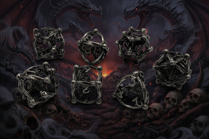 Draco Immortui Hollow Copper-Plated Metal DnD Dice 7-Piece Set