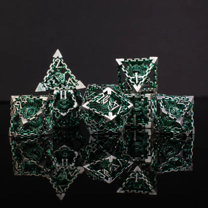 Beholder's Gates Hollow Copper-Plated Metal DnD Dice 7-Piece Set