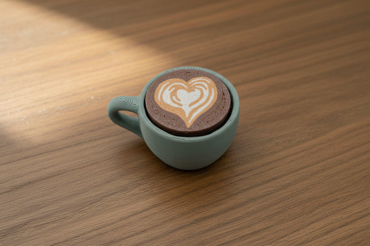 Latte Art Fidget Clicker | 3D Printed Realistic Coffee Cup Desk Accessory