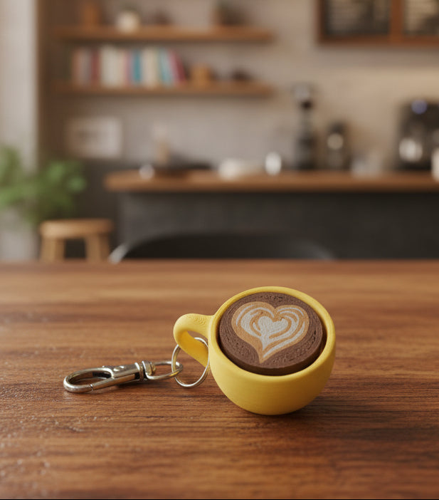 Latte Art Fidget Clicker Keychain | 3D Printed Mini Coffee Cup