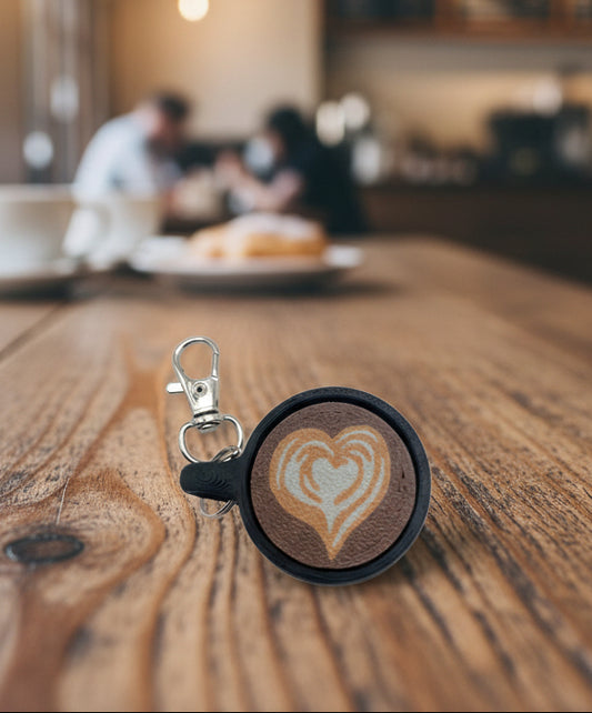 Latte Art Fidget Clicker Keychain – 3D Printed Mini Coffee Cup with Realistic Latte Art, Satisfying Bounce-Back, Stress Relief Gift