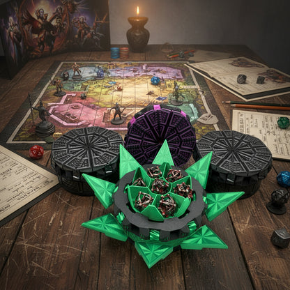 Mechanical Tilting Doors Dice Box | 3D Printed 7-Dice Dramatic Vault