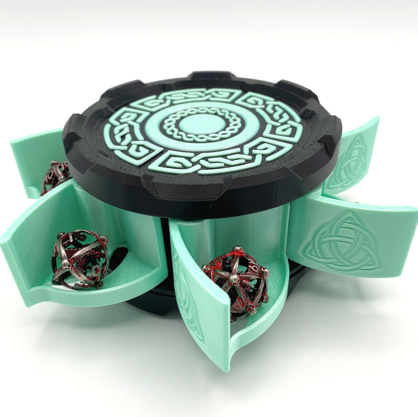 Celtic Stackable Dice Set Box: 7-Dice Holder in Metallic Colors