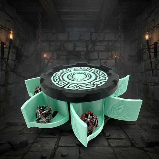 Celtic Stackable Dice Set Box: 7-Dice Holder in Metallic Colors