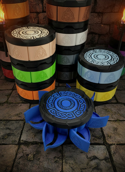 Celtic Stackable Mechanical 7-Door Dice Box | 3D Printed D&D Vault