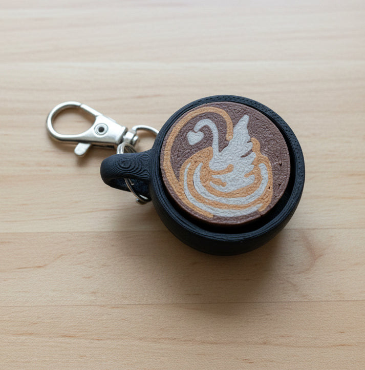 Latte Fidget Clicker KEYCHAIN – Coffee | Espresso Clicker in 3 Styles Heart, Swan, and Tulips