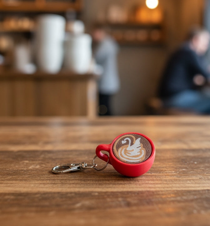 Latte Fidget Clicker KEYCHAIN – Coffee | Espresso Clicker in 3 Styles Heart, Swan, and Tulips