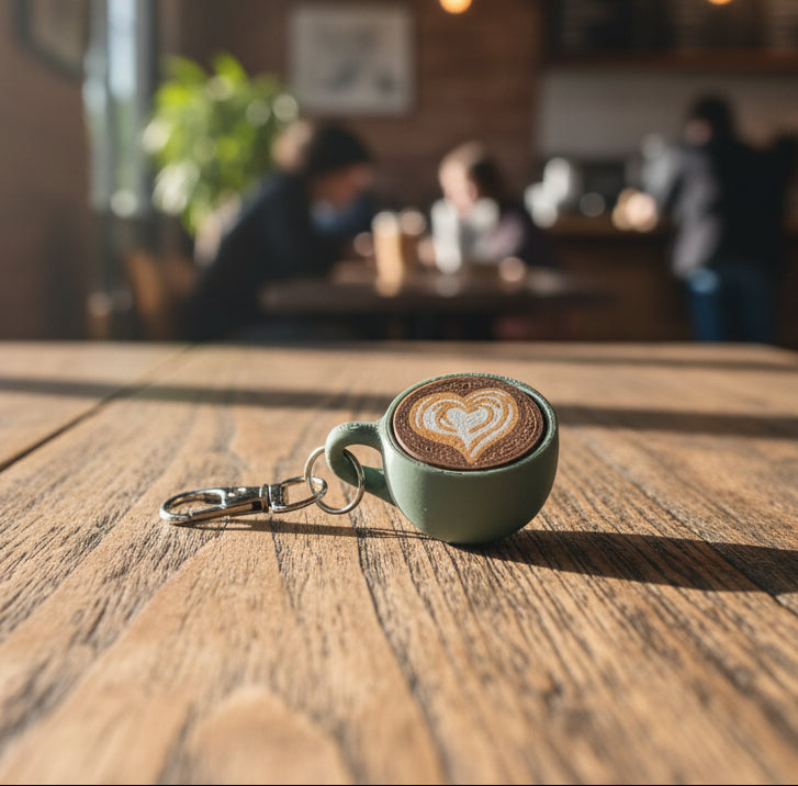 Latte Fidget Clicker KEYCHAIN – Coffee | Espresso Clicker in 3 Styles Heart, Swan, and Tulips