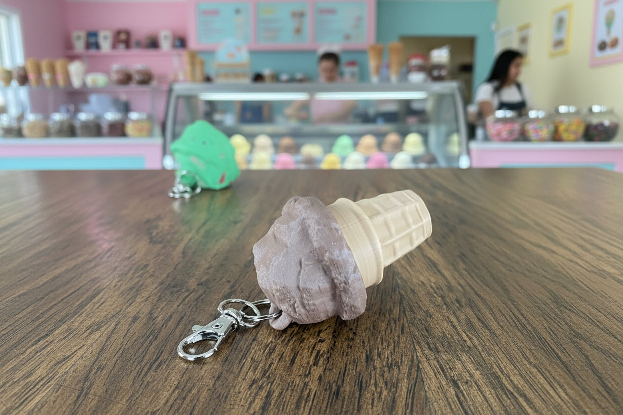 Ice Cream Fidget Clicker Keychain | 3D Printed Cone Sensory Toy