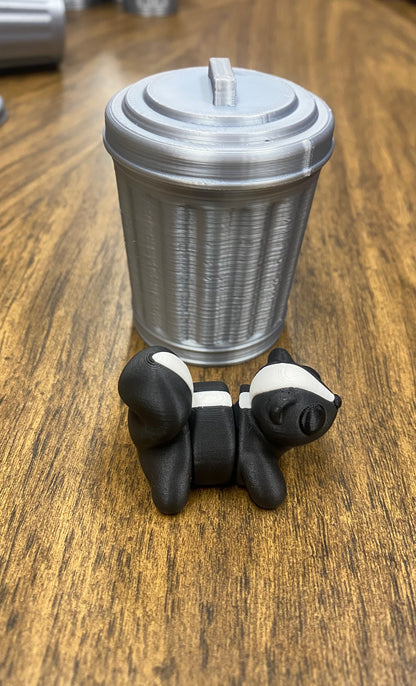 Trash Animals 3D Printed Opossum, Skunk & Raccoon Trash Can Figurines | Cute Garbage Can Animal Desk Decor