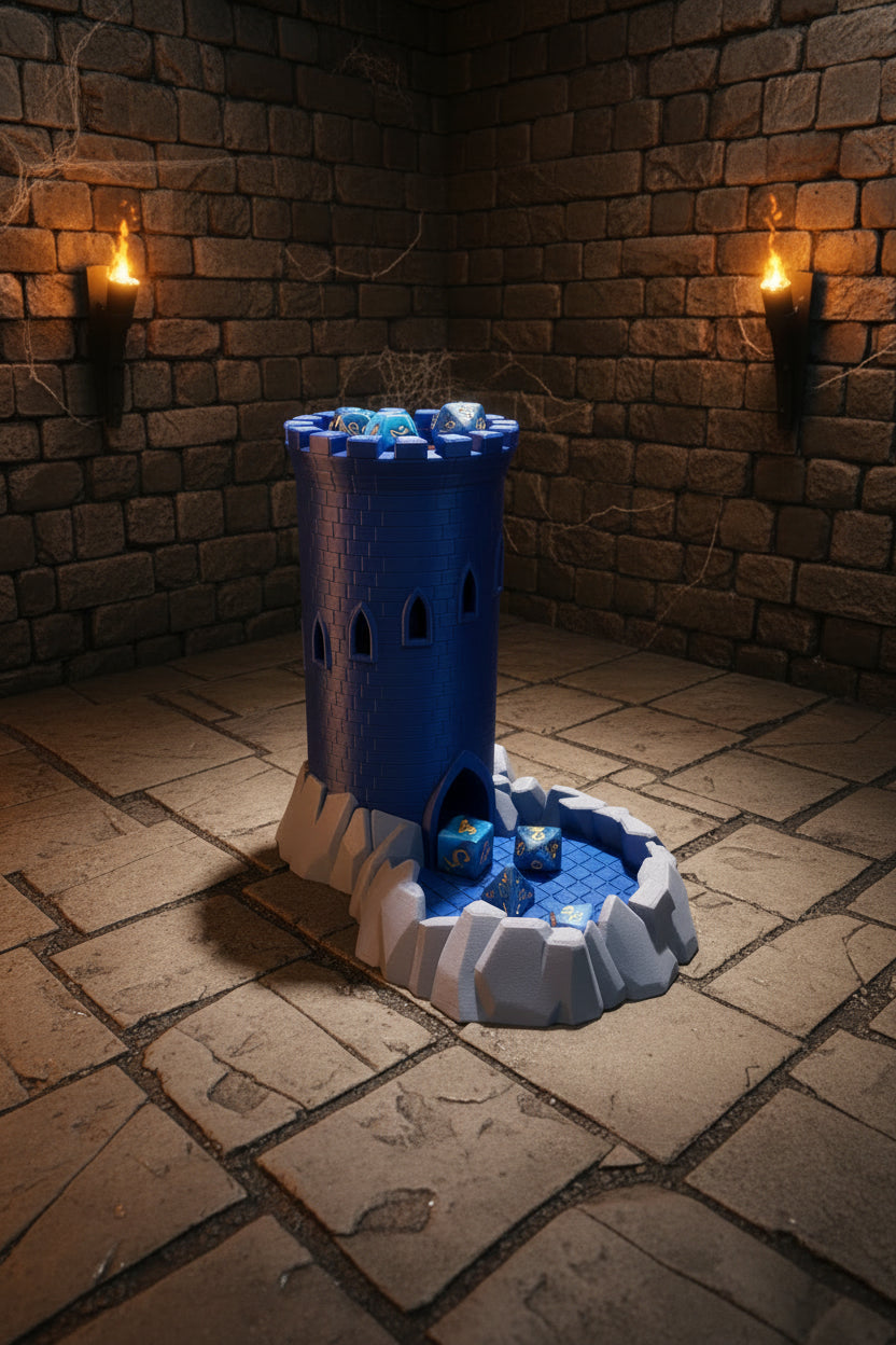 Castle Dice Tower with Rock Tray | 3D Printed D&D Dice Roller