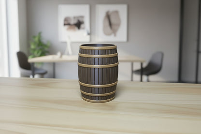 Rustic Barrel Desk Organizer | 3D Printed Pen Holder Desktop Organizer