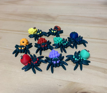 🍓 Fruit Spider 9 Pack-Strawberry, Banana, Green Apple, Red Apple, Green Grape, Red Grape, Purple Grape, Pumpkin, and Blueberry🕷️