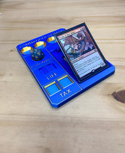 Metallic Blue MTG Commander Tray with Card Stand | 3D Printed EDH Damage Tracker
