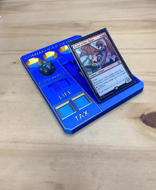 Metallic Blue MTG Commander Tray with Card Stand | 3D Printed EDH Damage Tracker