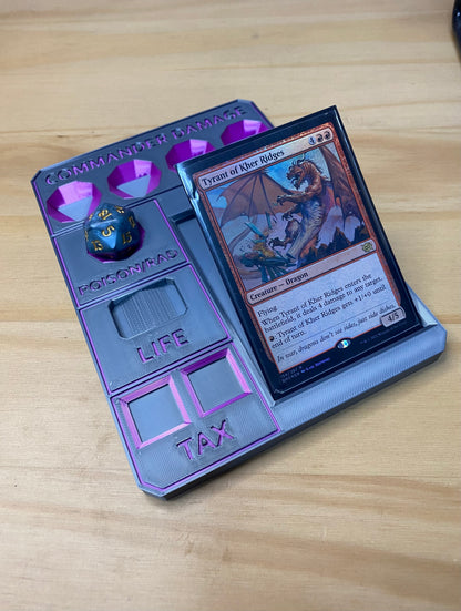Metallic Gray MTG Commander Tray with Card Stand | 3D Printed EDH Damage Tracker