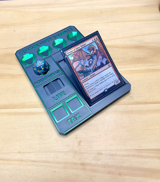 Metallic Black MTG Commander Tray with Card Stand | 3D Printed EDH Damage Tracker