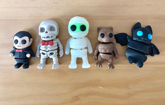 Halloween Spooky Animal 5 Pack includes Vampire, Bat, Mummy, Werewolf, and Mr Skeleton