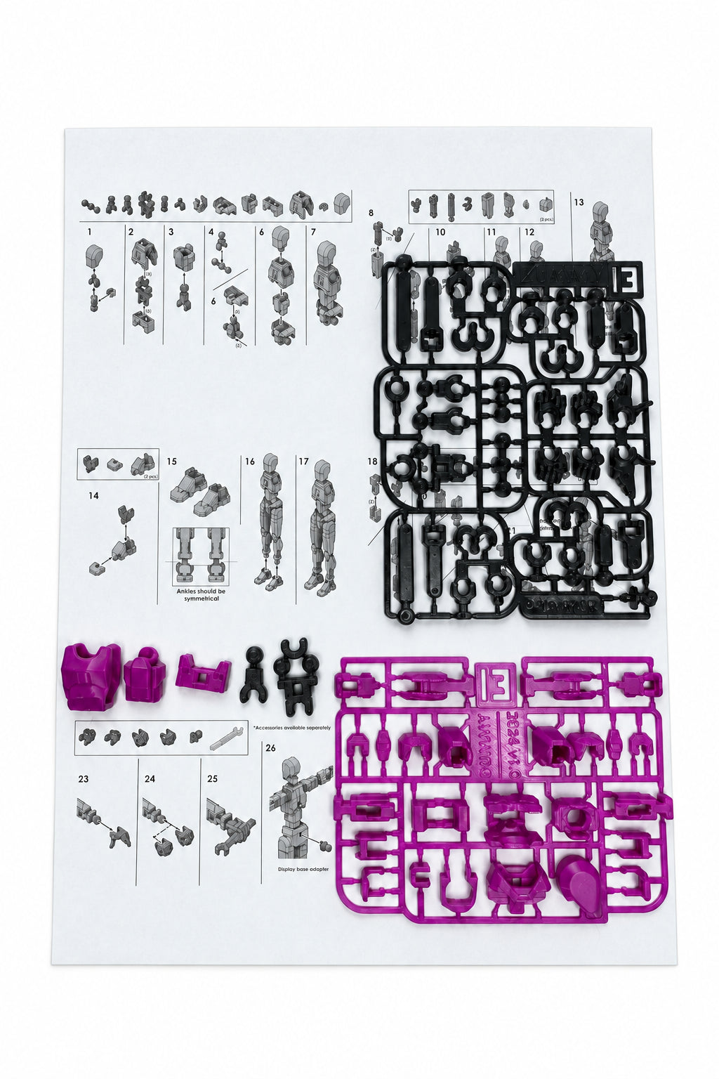 Dummy 13 – Feminine Colorful Articulated Action Figure Assembled and Unassembled