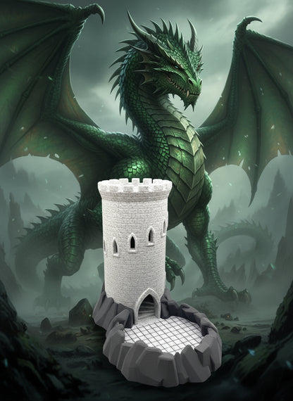 Castle Dice Tower with Built in Rock Tray– Now Your Dice Can’t Escape