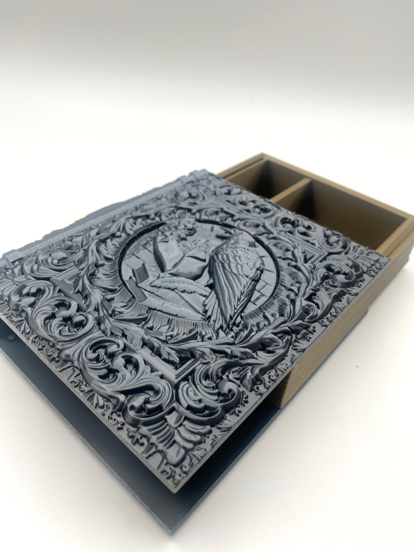 Raven Nevermore Tome Storage and Tray - Perfect for Dice, Cards, Tokens, and Mini Dice for MTG DND or other RPG Games